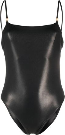 Versace Greca-detailed low-back swimsuit - women - Elastane/Polyester/Elastane/Polyester - 1 - Black