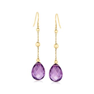 Ross-Simons Amethyst Drop Earrings With Bead Stations in 14kt Yellow Gold