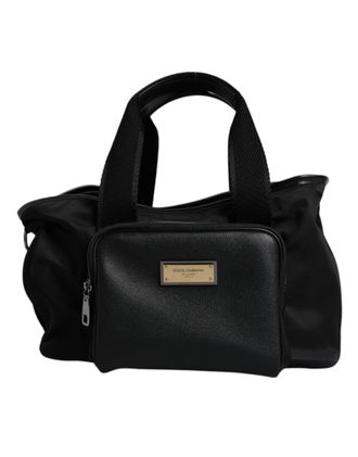 Dolce & Gabbana Mens Black Shoulder Strap Pet Carry Logo Plaque Bag Nylon Leather Acrylic