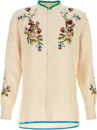 Valentino Garavani Camicia Collo Guru - Heren - Casual Overhemden - Beige - M - Linnen - Overhemden