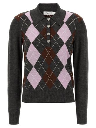 Self Portrait Grey Argyle Lightweight Maglioni Grigio-Donna