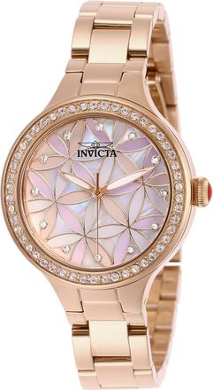 Invicta Wildflower 28824 Dames Horloge - Quartz Uurwerk - Roestvrij Staal met roze Wijzerplaat - 34mm