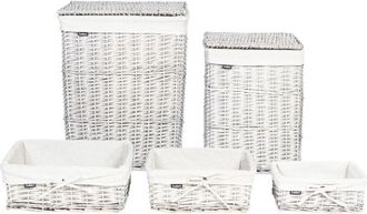 Beliani Beliani - Cestino per la biancheria in bambù bianco coperchio rimovibile bianco Sannar