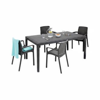 Dmora Conjunto De Sal&oacute;n Para Exterior Tarquinia, Conjunto Para Exterior E Interior, Mesa Rectangular Fija Con 4 Sillas, Fabricado En Italia, Color Antracita