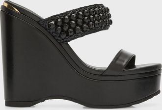 Jimmy Choo London Amoure Beaded Two-Band Wedge Sandals
