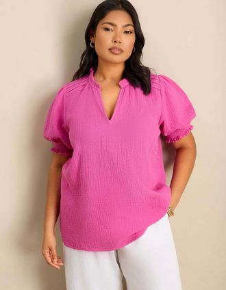 Live Unlimited London Womens Pink Cheesecloth Puff Sleeve Blouse - Size: 20