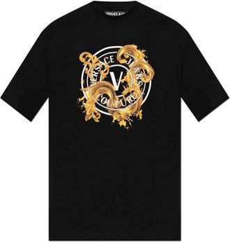 Versace Jeans Couture Printed Cotton-Jersey T-Shirt - Heren - T-shirts - Zwart - XL - Katoen - Tops