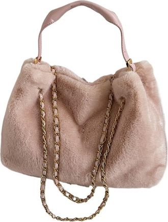 Generic Womens Plush Bags Retro Plush Bag For Women | Large Capacity Tote & Shoulder Handbag | Autumn & Winter Fashion, Versatile For Daily Commuting(Pink)