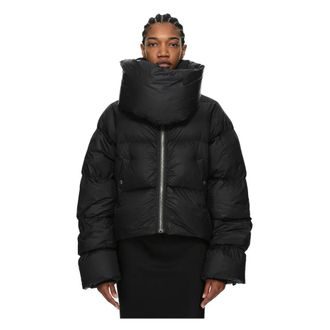 Rick Owens Kort donsjack met trechterhals - Dames - Jassen - Zwart - Maat: S Zijde