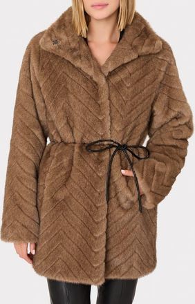 Milly Dayna Chevron Faux Fur Coat in Brown at Nordstrom, Size Petite P