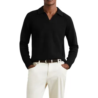 Reiss Banbury Wool & Cashmere Johnny Collar Sweater in Black at Nordstrom, Size Medium