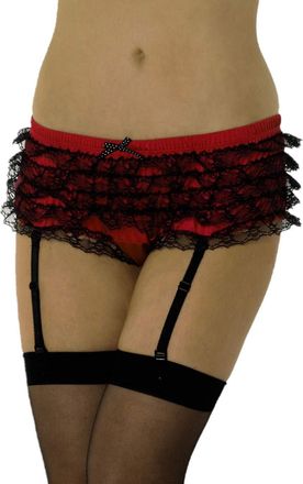 Classified Classified Sexy Red Black Suspender Knickers Ruffle Boyshort Size 8 10 12 14 16 Burlesque