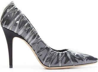 Jimmy Choo London Off-White Jimmy Choo black satin transparent ruche pumps