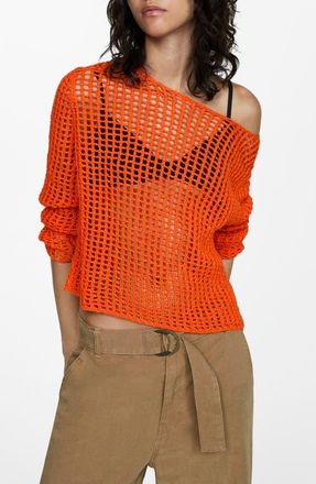 Mango Openwork Sweater in Orange at Nordstrom, Size X-Small