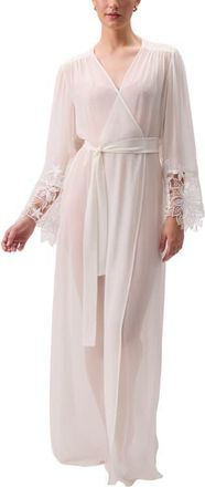 Rya Collection Delight Embroidered Detail Chiffon Robe in Ivory at Nordstrom, Size X-Small/small