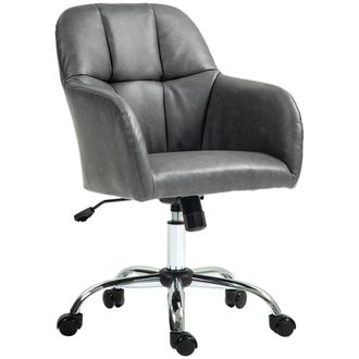 HOMCOM Computer Grey Desk Chair With PU Leather - Swivel Wheels - Brown | TJ Hughes