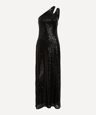 Rixo Womens Avena Asymmetric Sequin Maxi Dress Black 6