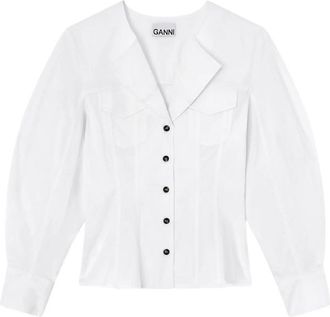 Ganni V-neck Puff-sleeve Shirt