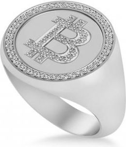 Allurez Diamond Cryptocurrency Bitcoin Mens Ring 18k White Gold (0.34ct)