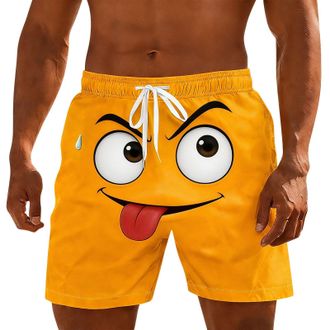 Generic Mens Novelty Swim Trunks Funny Face Print Board Shorts for Men UK Elastic Waist Drawstring Beach Shorts Quick-Dry Swimming Surfing Boardshorts with Po