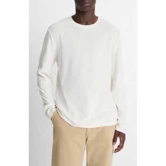 Vince Double Collar Waffle Knit Pima Cotton T-Shirt in Blanco/Terrapin at Nordstrom Rack, Size X-Large