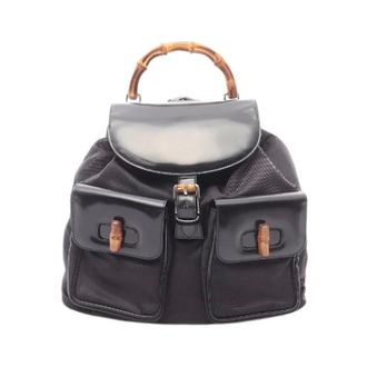 Gucci Pre-owned Backpacks, female, Black, Size: ONE SIZE Pre-owned Bamboo Nylon Enamel Backpack