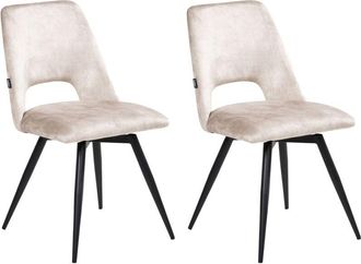 Beliani Set of 2 Dining Chairs Light Beige Velvet Black Iron Legs 180&deg; Swivel Modern Upholstered Chairs HALLETT