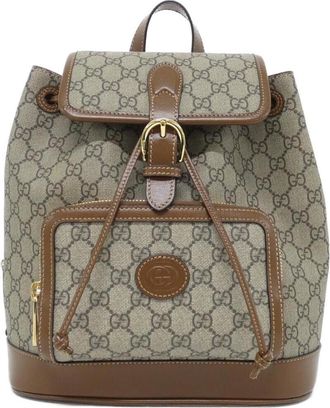Gucci Beige Brown Gg Supreme Canvas Backpack (Pre-Owned)