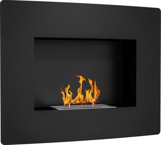 OEM Chimenea De Bioetanol De Pared Con Tanque De 0,9 L Tiempo De Combusti&oacute;n 3,3h Para Interiores 15-20 M&sup2; 66x16x52 Cm Negro