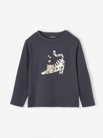 Vertbaudet M&auml;dchen Shirt mit Metallic-Print und Recycling-Baumwolle anthrazit