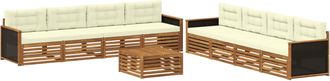 vidaXL Conjunto De Sof&aacute;s De Exterior 9 Uds. Natural Y Crema Poli&eacute;ster Vidaxl