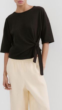 Mango Bow Short Sleeve Sweater in Chocolate at Nordstrom, Size X-Small