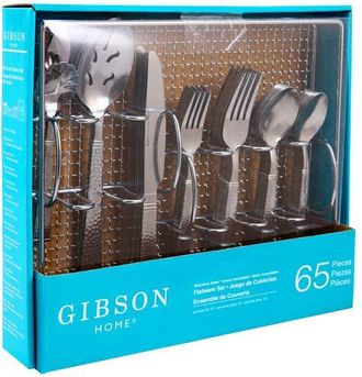 Gibson Home Prato 65 Piece Flatware Set with Wire Caddy in Metallic Silver at Nordstrom