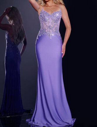 Jovani Delicate Embroidery Fitted Gown In Violet