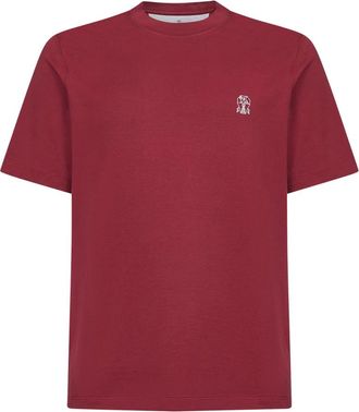 Brunello Cucinelli Tops, Heren, Rood, XL, Katoen, T-shirt van katoenen jersey met ronde hals en bedrukt logo
