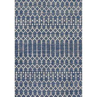 Jonathan Y Designs Ourika Moroccan Geometric Textured Weave Indoor/Outdoor Area Rug in Navy/beige at Nordstrom, Size 2Ft 0In X 8Ft 0In