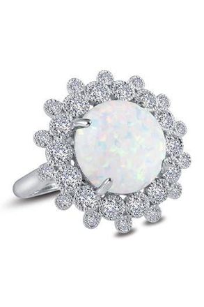 Lafonn Platinum Plated Sterling Silver Simulated Diamond & Simulated Opal Art Deco Ring at Nordstrom Rack, Size 7