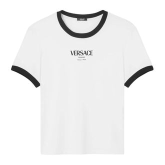 Versace T-Shirts, female, White, 2XS, Stretch Viscose-Jersey T-Shirt