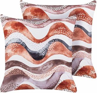 Beliani Set di 2 cuscini da esterno in tessuto di poliestere marrone con motivo astratto 45 x 45 cm Seborga