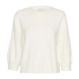 Kaffe Zachte Gebreide Trui met Similisten Detail - Dames - Ronde hals truien - Wit - M - Polyester - Truien & Vesten