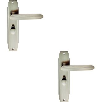 Loops 2x PAIR Line Detailed Handle on Bathroom Backplate 205 x 45mm Satin Nickel in Metallics
