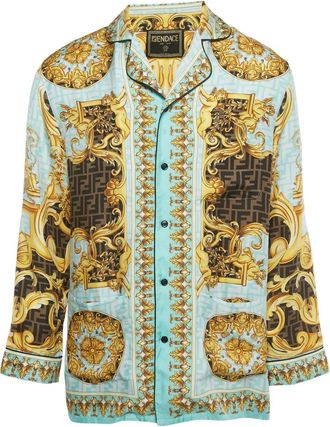 Fendi x Versage Camicia in seta con stampa barocca - Blu