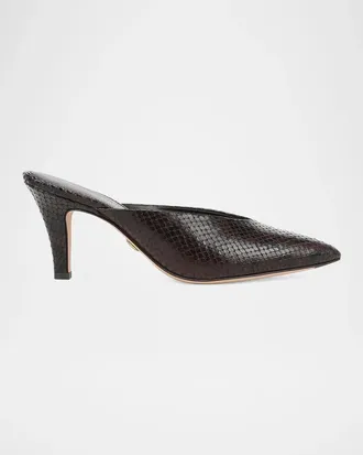 Veronica Beard Rochelle 75MM Snake-Embossed Leather Mules