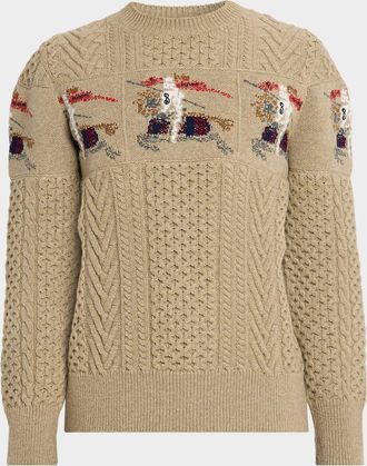 Burberry Mens EKD Aran Knit Wool Crewneck Sweater