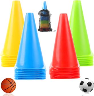 Gabrielle 24 Pezzi Di Coni Di Allenamento Con Borsa Per Il Trasporto 23 X 13,5 Cm Allenamento Di Calcio 4 Coni Di Segnalazione Colorati Set Di Marcatura Per Ter