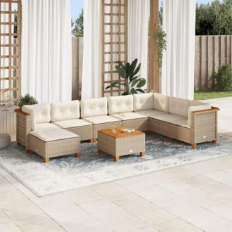 vidaXL Set De Sof&aacute;s De Jard&iacute;n Con Cojines 9 Pzas Rat&aacute;n Sint&eacute;tico Beige Vidaxl