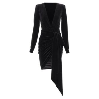 Alexandre Vauthier black velvet plunge neck wrap bow draped mini dress