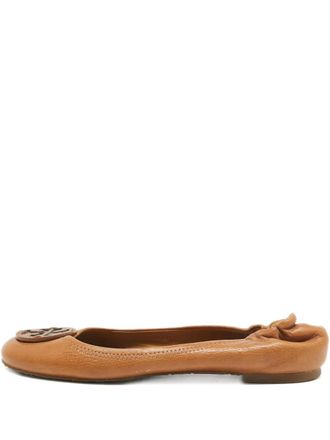 Tory Burch pre-owned Minnie ballet flats - women - Leather/Leather/Rubber - 38.5 - Brown