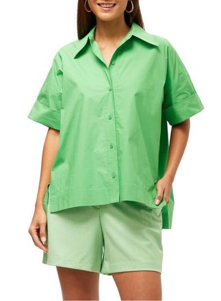 Trina Turk Oversized Button Up Poplin Opponent Top in Grass Court Green at Nordstrom, Size X-Small
