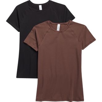 Yogalicious Mirella Assorted 2-Pack Stretch Cotton T-Shirts in Classic Brown/Black at Nordstrom Rack, Size Small